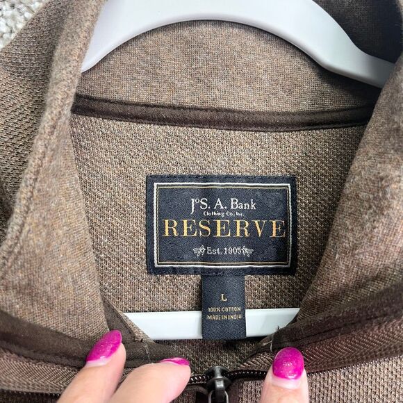 Jos. A. Bank Sweater Men’s Large RESERVE Brown 100% Cotton Neck Zip Pullover Swe - Picture 2 of 3